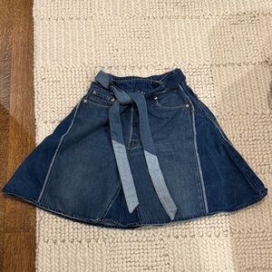 Denim A-Line Skirt with Belt